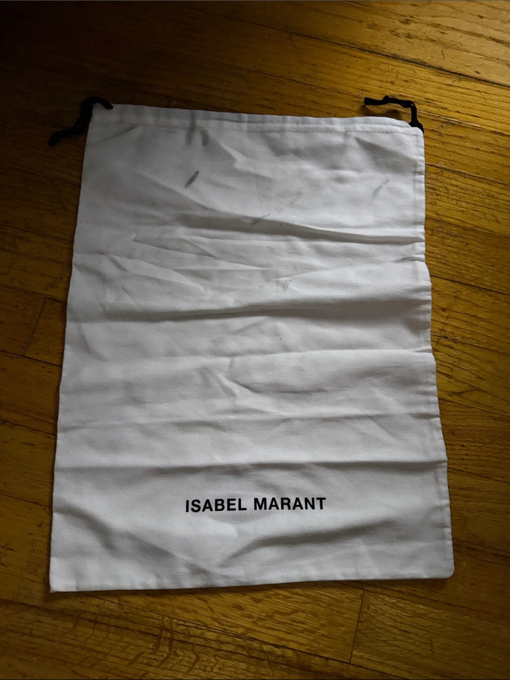 ISABEL MARANT White Drawstring Dust Bag with Black Drawcords